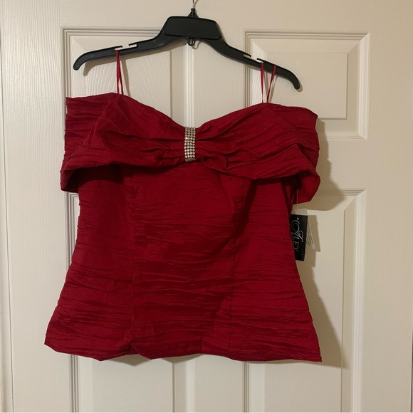 Alex Evenings Red Embellished Bow Detail Sleeveless Blouse Top XL